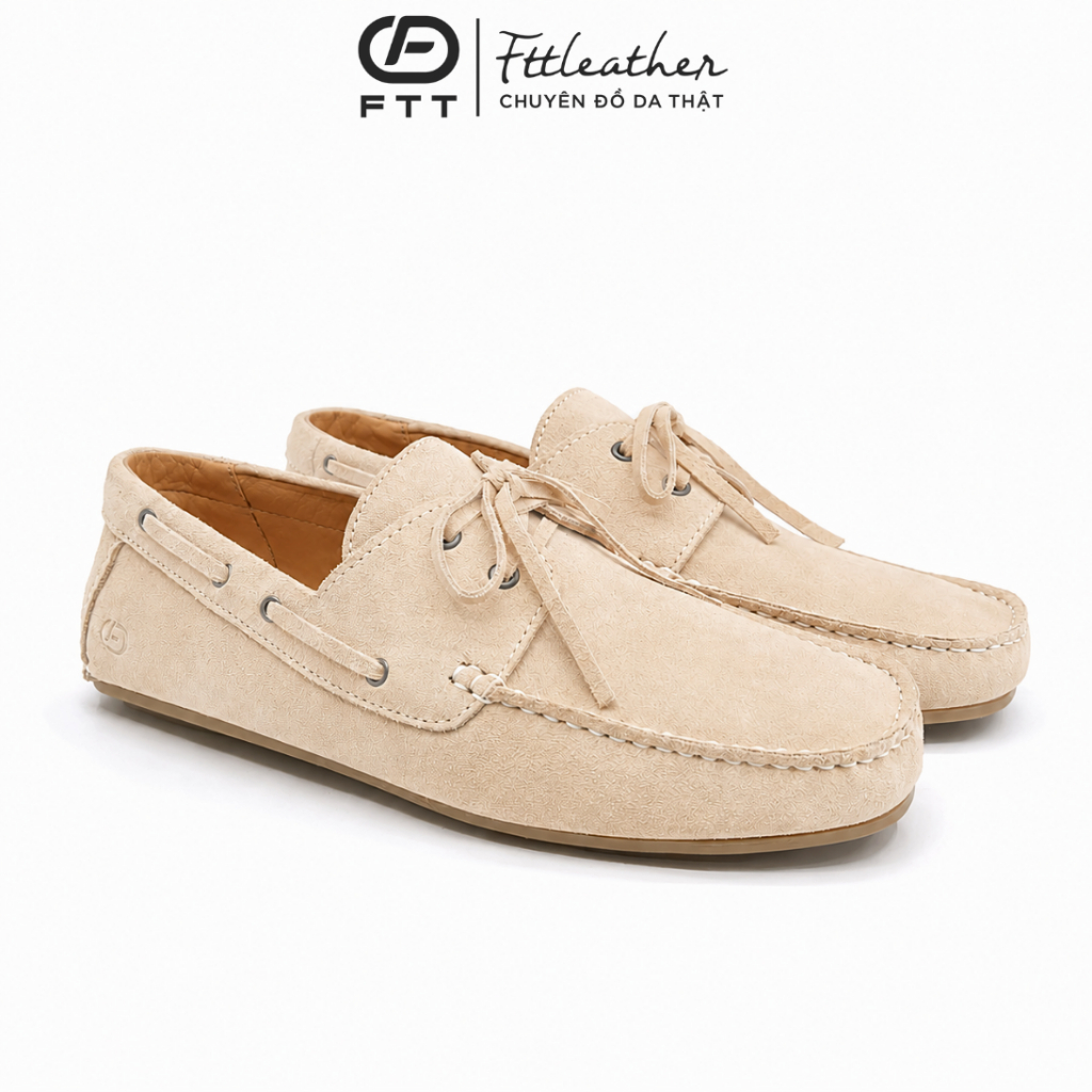 Giày da lộn nam boat shoes cao cấp FTTLeather giày da lộn nam đế bệt sang trọng đi hằng ngày FC008B4