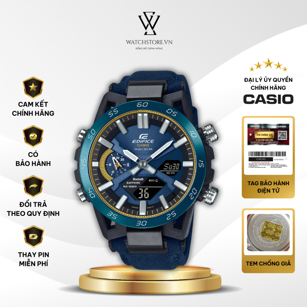 Đồng Hồ Casio Edifice ECB-2000SS-2ADR Mặt Kính Sapphire 47.8mm Kết Nối Bluetooth Pin Năng Lượng Chín