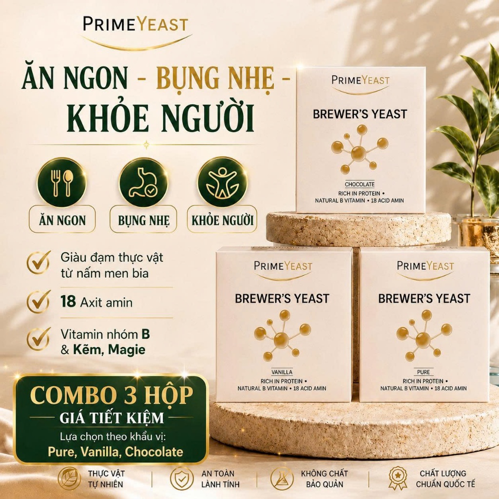 COMBO 3  – Prime Yeast - Protein thực vật từ nấm men bia, Vitamin nhóm B, Magie, Kẽm, Kali, Canxi tă