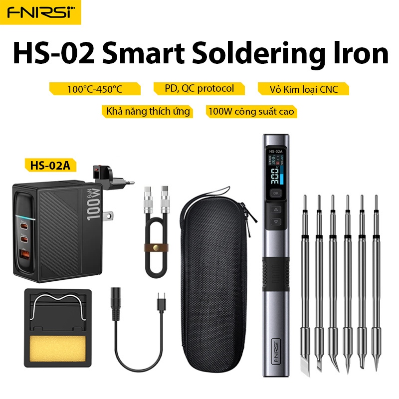 [Hs-02A Bộ hoàn chỉnh] FNIRSI HS-02 Sắt hàn nhiệt độ có thể điều chỉnh DC 24V 100-450°C Trạm hàn sửa