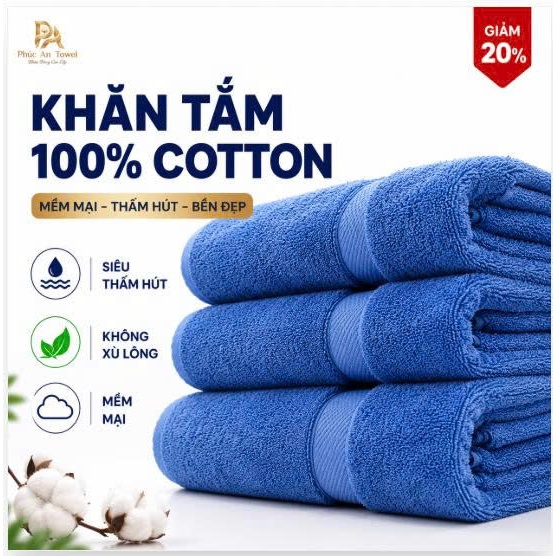 Khăn Tắm 100% Cotton Phúc An Towel 70x140, 60x120, 50x100cm - Cotton Cao Cấp, Siêu Thấm Hút, Mềm Mịn