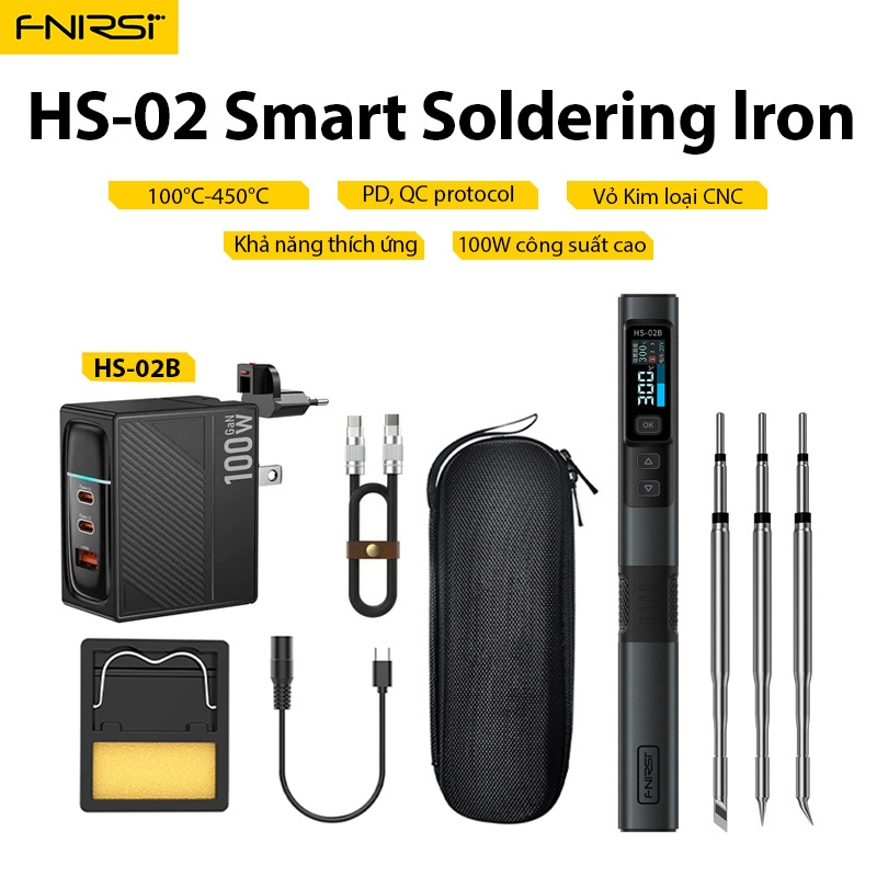 [Hs-02B Bộ hoàn chỉnh] FNIRSI HS-02 Sắt hàn nhiệt độ có thể điều chỉnh DC 24V 100-450°C Trạm hàn sửa