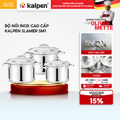 Bộ 3 nồi Inox 5 lớp đáy KALPEN SLAMER SM1 16-20-24cm hàng chính hãng