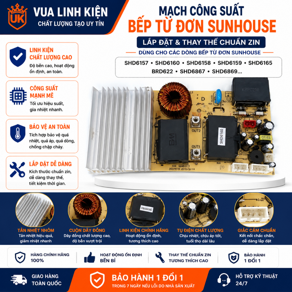 Mạch Bếp Từ Sunhouse SHD6157 SHD6160 SHD6158 SHD6165 CHÍNH HÃNG - Bo Mạch Vỉ Nguồn Công Suất Mới Zin