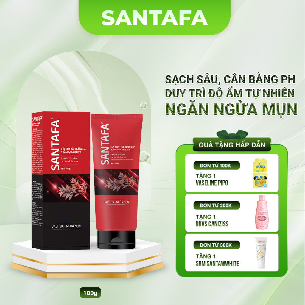 Sữa Rửa Mặt  Santafa Giúp Trắng Da Giảm Mụn đầu đen, Mụn cám, Mụn ẩn Tuýp 100g