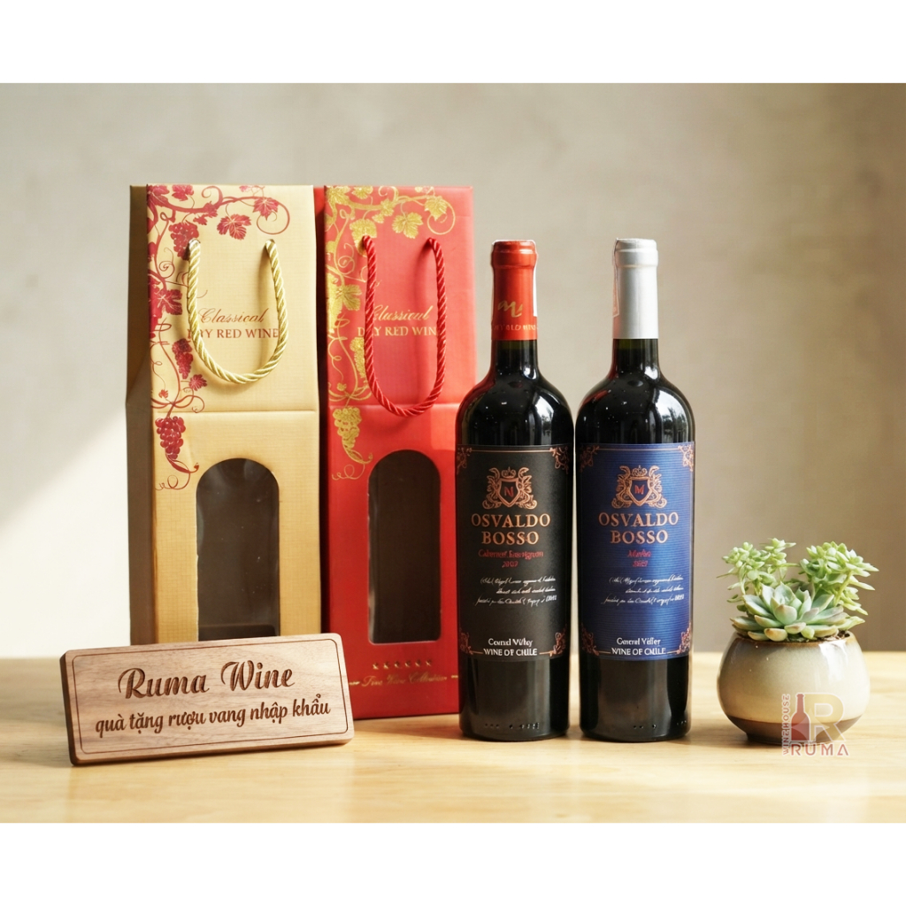 Set quà tặng 1 chai rượu vang Chile Osvaldo chính hãng - TG đơn