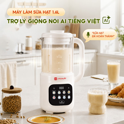 Máy Làm Sữa Hạt AI Giọng Nói Masuto MsLoveSmart Dung tích 1.6L Cối Thủy Tinh Chống Ồn Xay Mịn 12in1