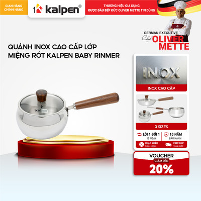 Nồi quánh Inox 304 nguyên khối  nấu cháo cho bé KALPEN BABY RINMER RM size 12-14cm hàng chính hãng