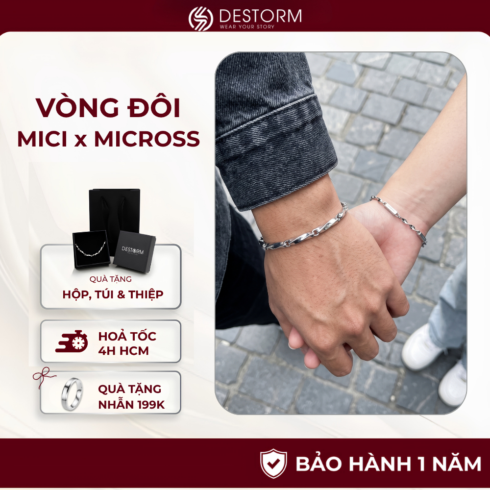 Vòng Đôi nam/nữ Destorm Mici Micross - Phụ kiện thời trang Unisex Thép không gỉ, Có hộp quà tặng và túi đựng