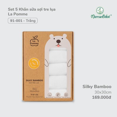(MamanBébé chính hãng) K001 Set 5 Khăn sữa sợi tre lụa (30x30cm) La pomme