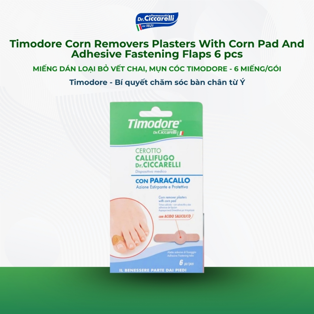 Miếng Dán Loại Bỏ Vết Chai, Mụn Cóc Timodore Corn Removers Plasters With Corn Pad And Adhesive Faste