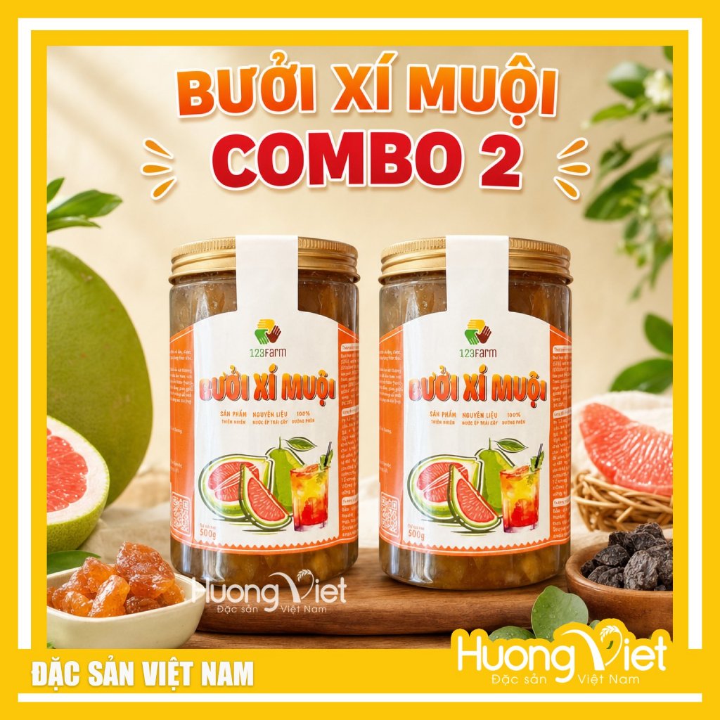 COMBO 2 Bưởi Xí Muội Hủ 500g 123Farm - Nước Giải Khát Tươi Mát