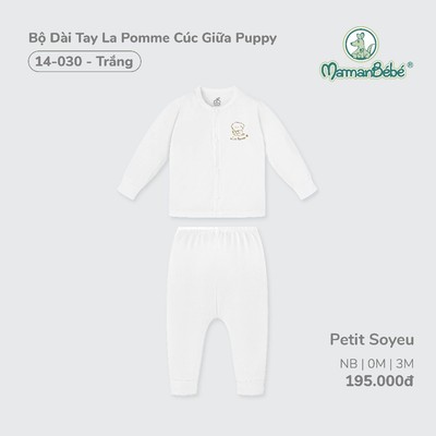 (MamanBébé chính hãng) Bộ đồ dài Tay La Pomme Cúc Giữa Puppy - Trắng