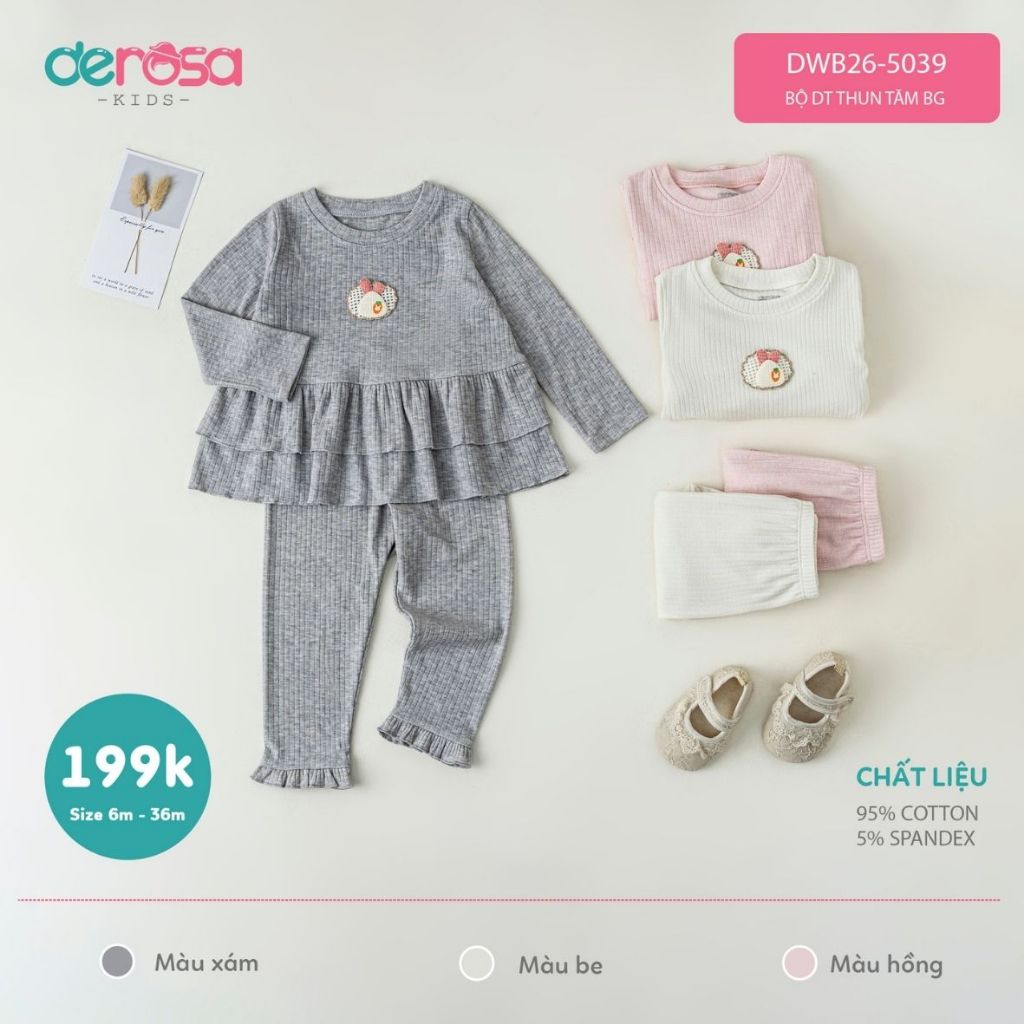 BỘ DT thun tăm bé gái Derosa Kids (6-36M) DWB26-5039