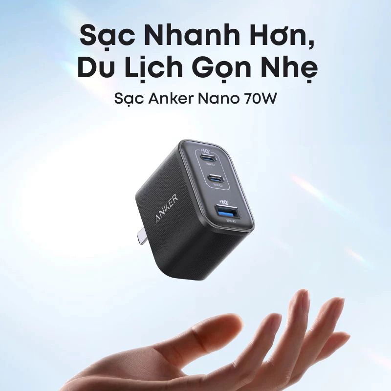 Củ Sạc Anker Nano 70W A121A 2C1A Sạc Nhanh 3 Cổng GaN Chính Hãng - Bảo Hành 18Tháng Đổi Trả 15 Ngày