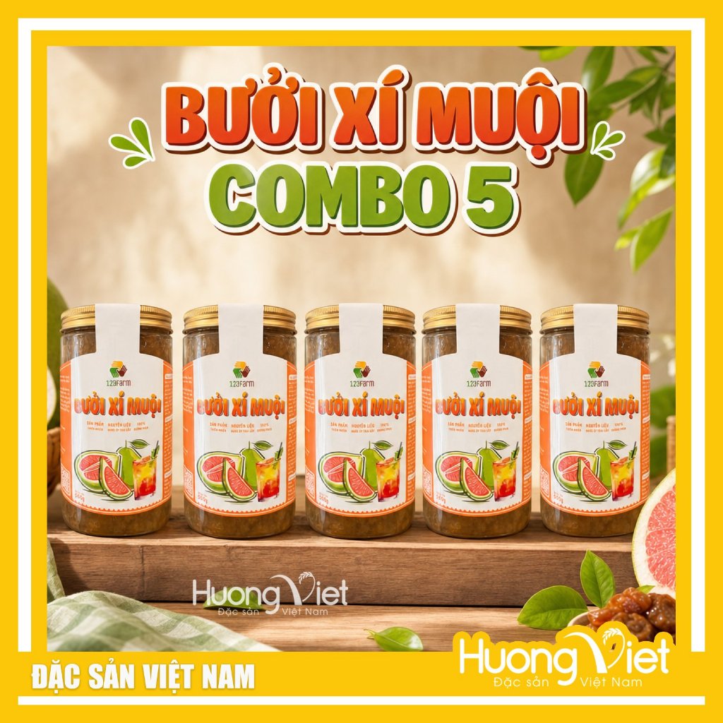 COMBO 5 Bưởi Xí Muội Hủ 500g 123Farm - Nước Giải Khát Tươi Mát