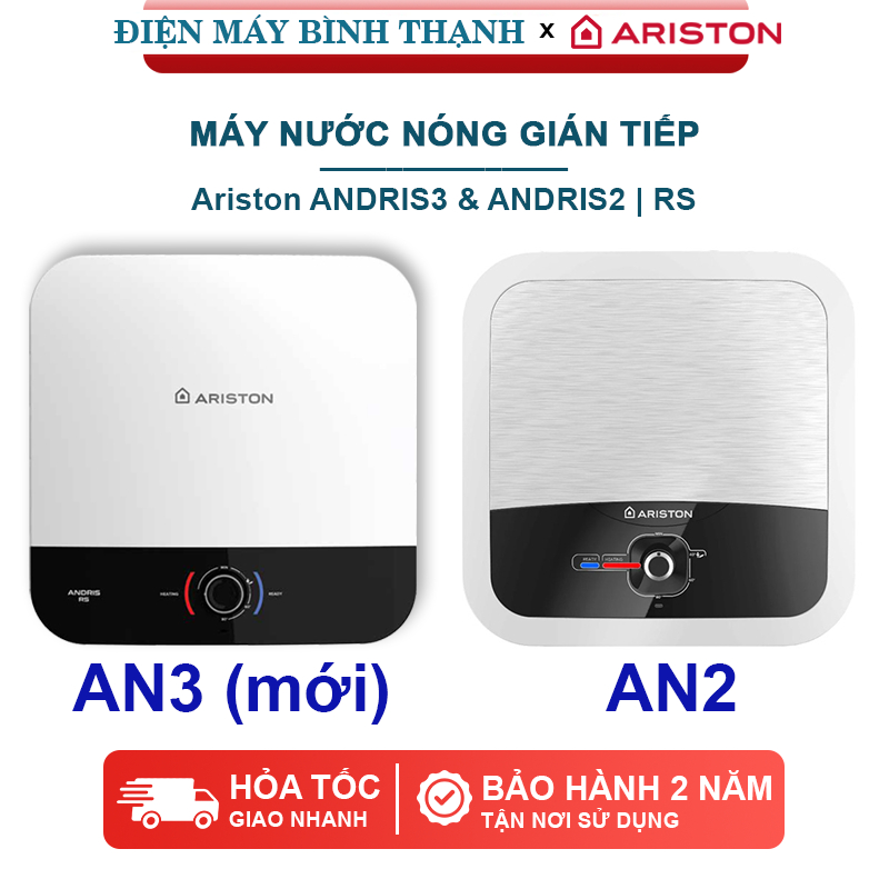Máy nước nóng gián tiếp Ariston AN2 RS / AN3 RS loại bình vuông 15L, 30L - Bảo hành 2 năm