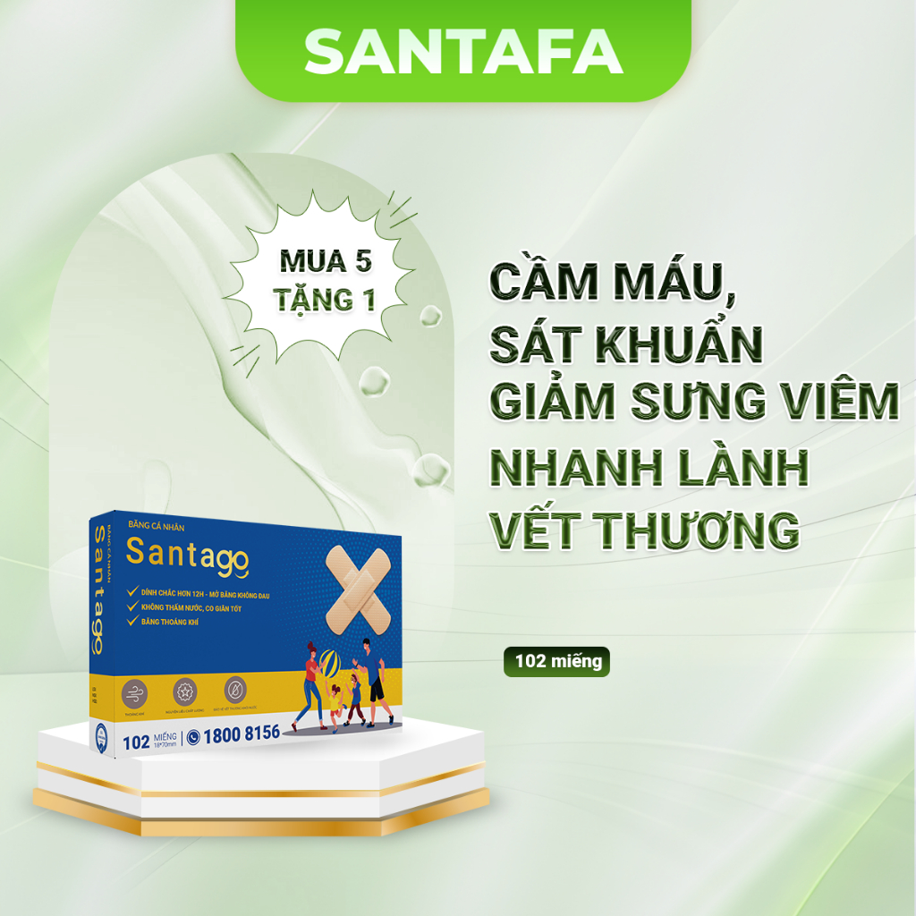 Băng Dán Cá Nhân SANTAFA Tiệt Trùng Hộp 102 Chiếc