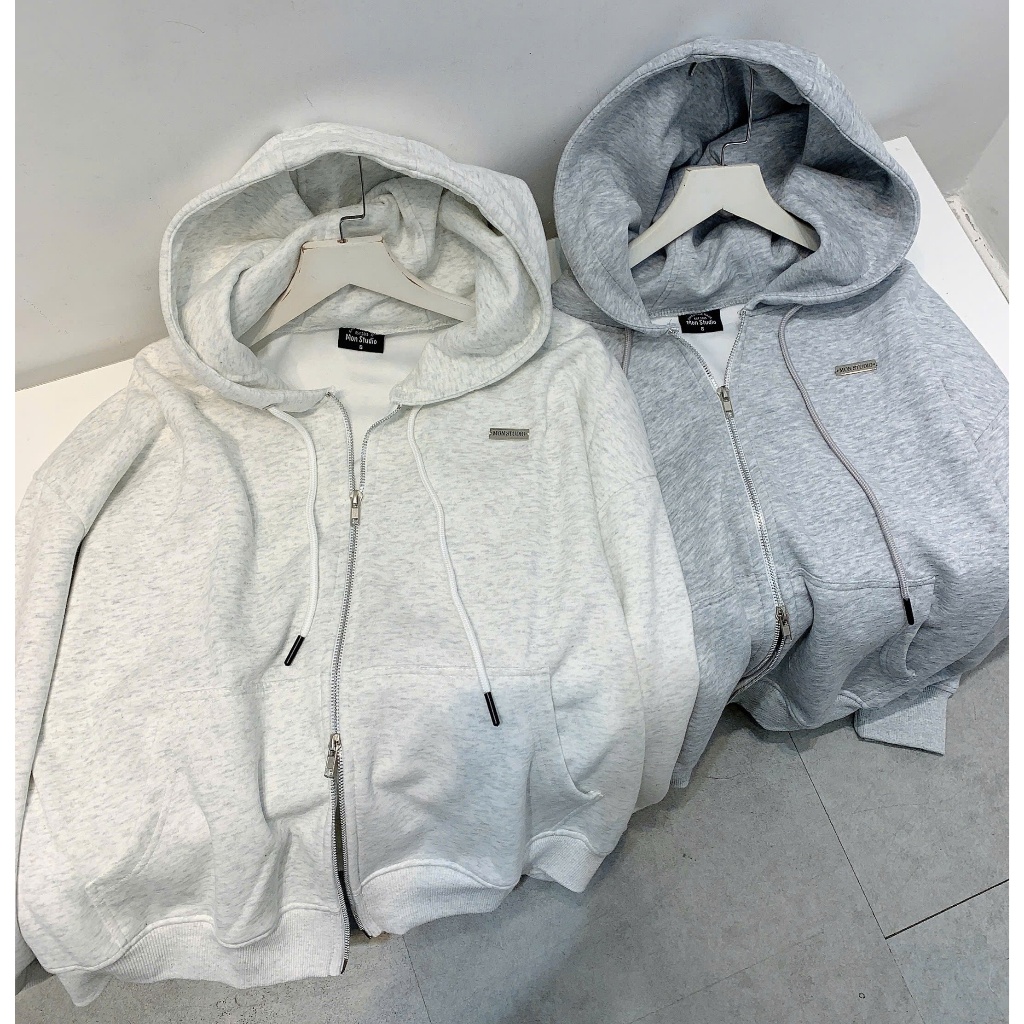 [ NÓN RẤT TO, KHÓA 2 ĐẦU, NỈ ÉP ] Áo Khoác Hoodie Zip Mon Studio Tag Kim Loại, Vải Nỉ Ép, Form Boxy 