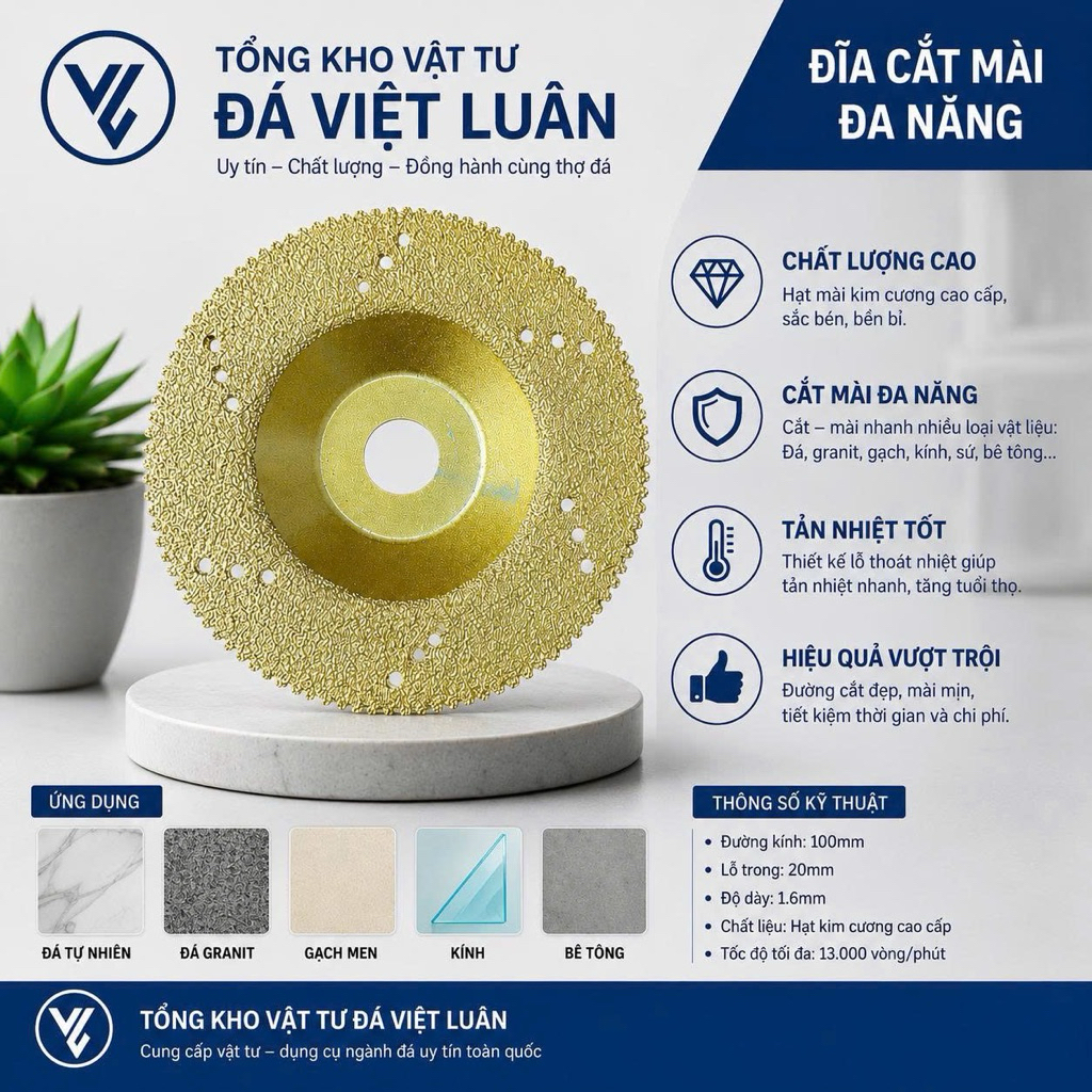 Bát Mài Đá Hoa Cương, Đĩa Đánh Bóng Thô, Đĩa Cắt Đá 100mm