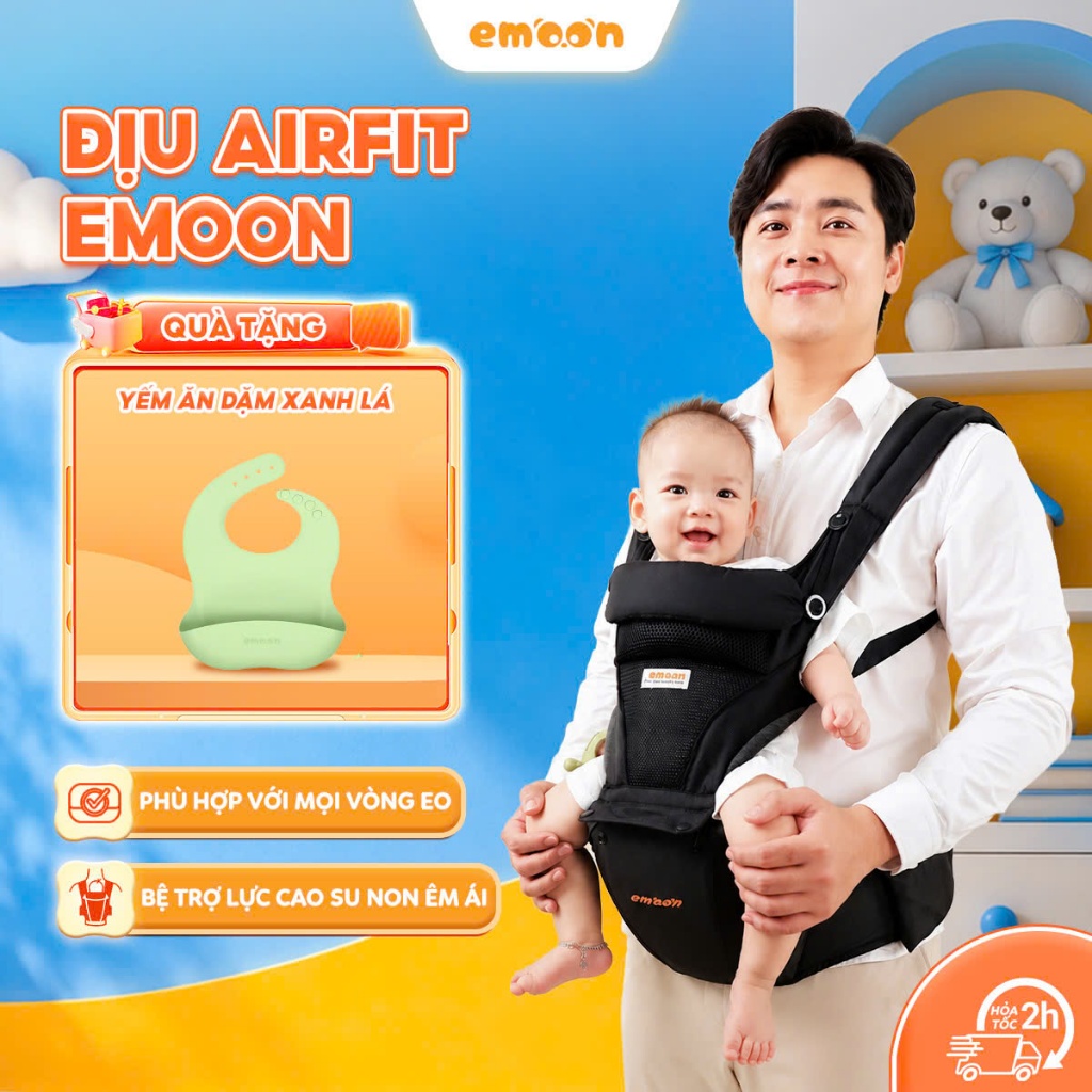 Địu em bé Emoon Airfit cho bé từ 0-36 tháng tuổi chống gù cao cấp, trợ lực tối đa cho mẹ