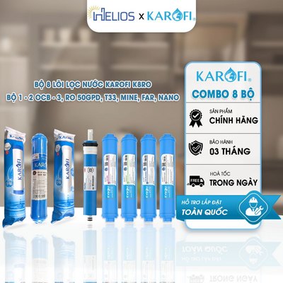 Combo 8 Lõi Lọc Nước Karofi Chính Hãng Cho E8RO N-e118 – Bộ Lõi 12OCB3 RO50 T33 Mineral Far Nano