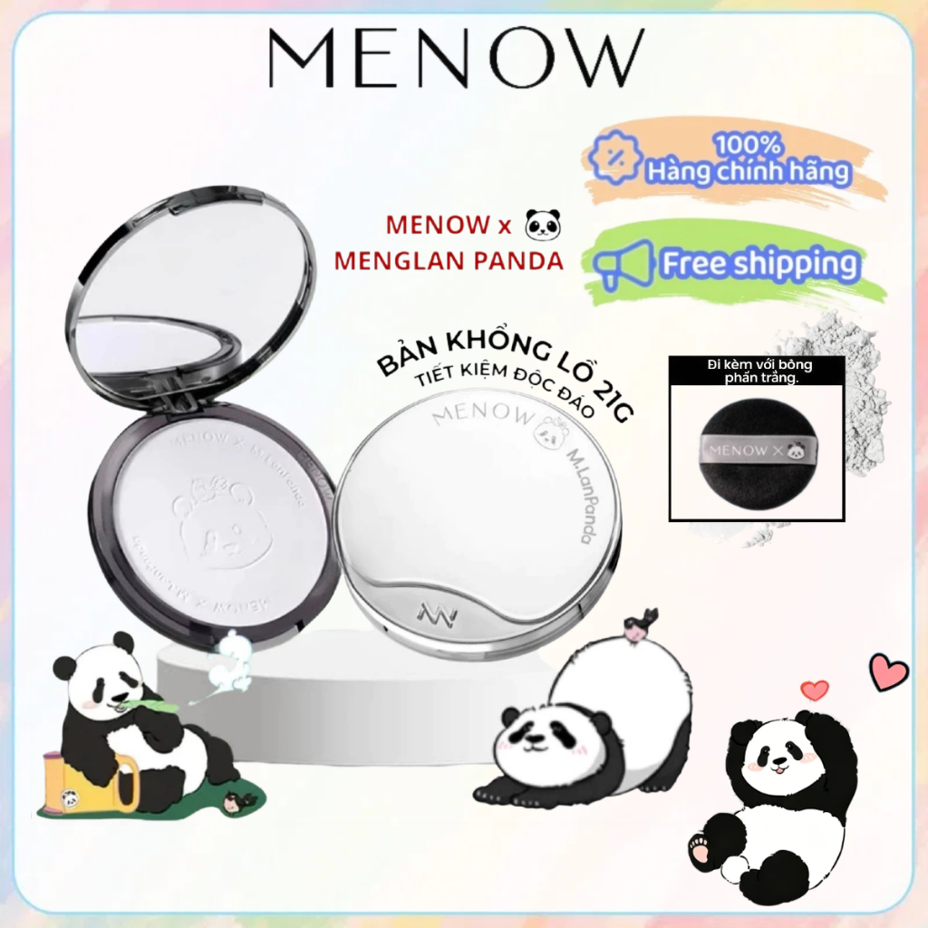 【MENOW】Phấn phủ dạng nén hình gấu trúc MENOW – Kiểm soát dầu, làm mịn da, làm đều màu da 21g