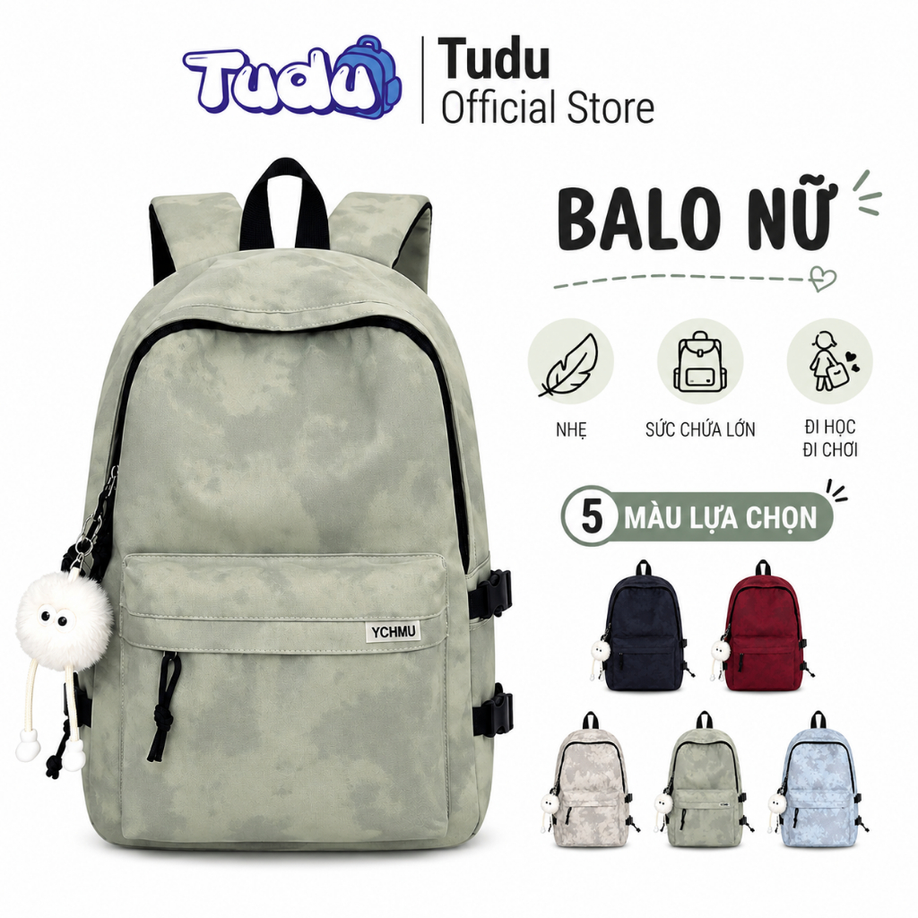 Balo Nam Nữ Tudu 018 Đi Học Đi Làm, Vải Nylon Nhẹ, Nhiều Ngăn, Ba lô phong cách Hàn Quốc