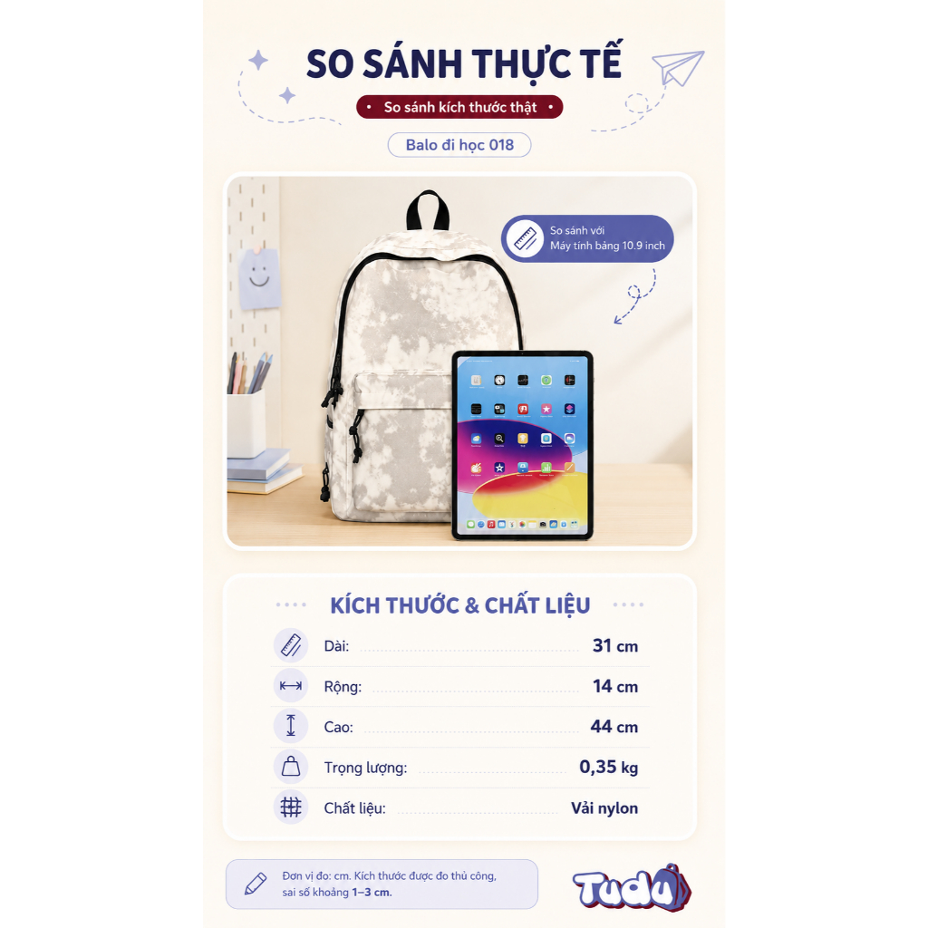 Balo Nam Nữ Tudu 018 Đi Học Đi Làm, Vải Nylon Nhẹ, Nhiều Ngăn, Ba lô phong cách Hàn Quốc | BigBuy360 - bigbuy360.vn