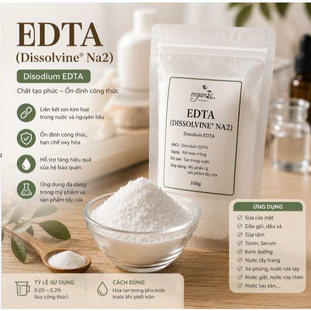 EDTA, Dissolvine Na2, Disodium EDTA, Chất tạo phức mỹ phẩm, Chelating Agent