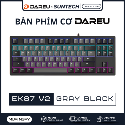 Bàn Phím Cơ Dareu EK87 V2 Gray Black | LED RGB Dải Sườn, 87 Phím, Switch DREAM Linear, Phản hồi mượt