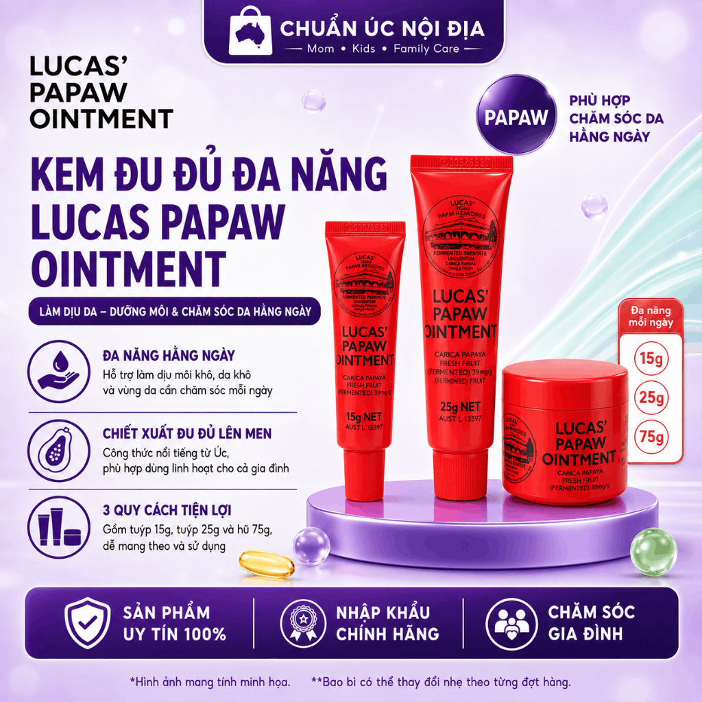 Kem đu đủ đa năng Lucas Papaw Ointment 15g, 25g, 75g của Úc