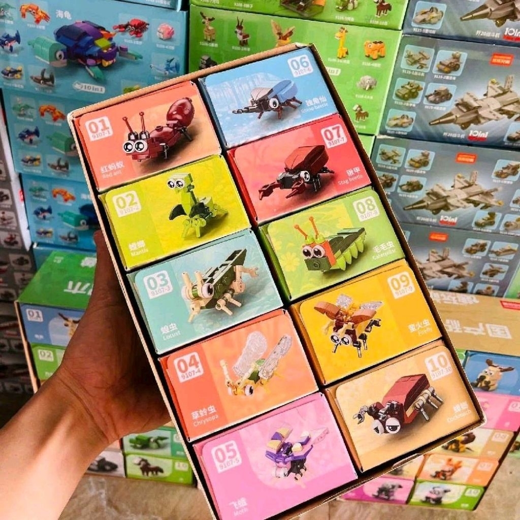 xếp hình động vật/con trùng, ... 10in1 hoặc Blindbox Thế giới côn trùng. Lele Brother Nhựa ABS an to