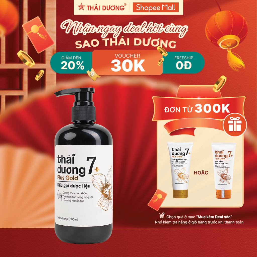 Dầu gội dược liệu Thái Dương 7plus gold chai 500ml phục hồi tóc hư tổn, gãy rụng và gàu ngứa - Sao T
