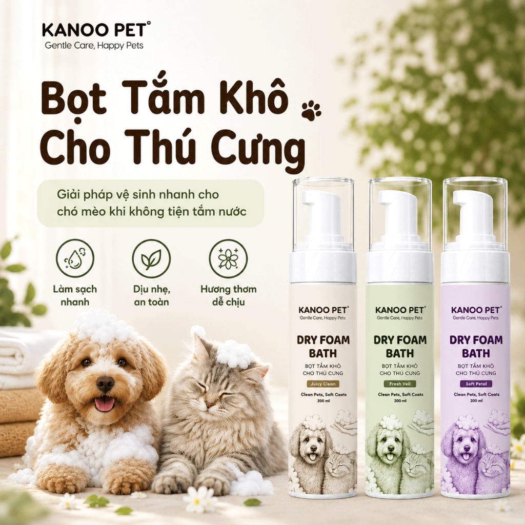 Bọt Tắm Khô Cho Chó Mèo Kanoo Pet - Foam Tắm Khô, Làm Sạch Nhanh, Khử Mùi Hiệu Quả, Hương Thơm Dịu N
