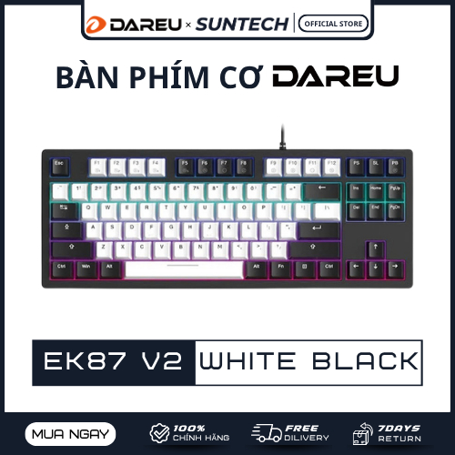 Bàn Phím Cơ Dareu EK87 V2 White Black | LED RGB Dải Sườn, 87 Phím, Switch DREAM Linear, Phối màu thờ