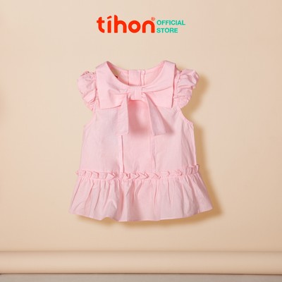 Áo sơ mi bé gái TIHON cao cấp áo thô cộc tay thắt nơ trước ngực nhẹ nhàng thoáng mát AK0744304