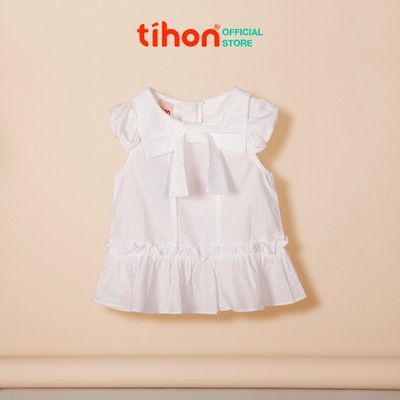 Áo sơ mi bé gái TIHON cao cấp thiết kế cổ nơ dáng xòe thấm hút mồ hôi cho bé đi học AK0744304