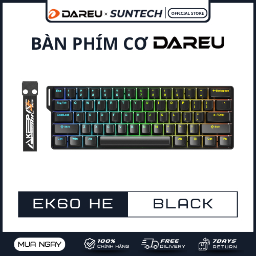 Bàn Phím Cơ Dareu EK60 HE Black | Magnetic Switch, Rapid Trigger, LED RGB, Siêu nhẹ 440g, Gaming E-s