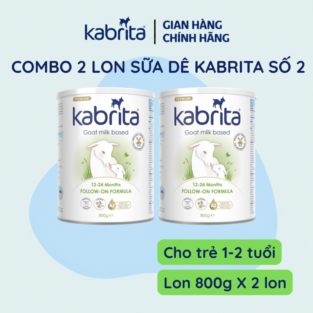 Combo 2 Lon Sữa dê Kabrita số 2 FOLLOW-ON FORMULA, lon 800g x2,  cho trẻ 1-2 tuổi, Nhập khẩu Hà Lan