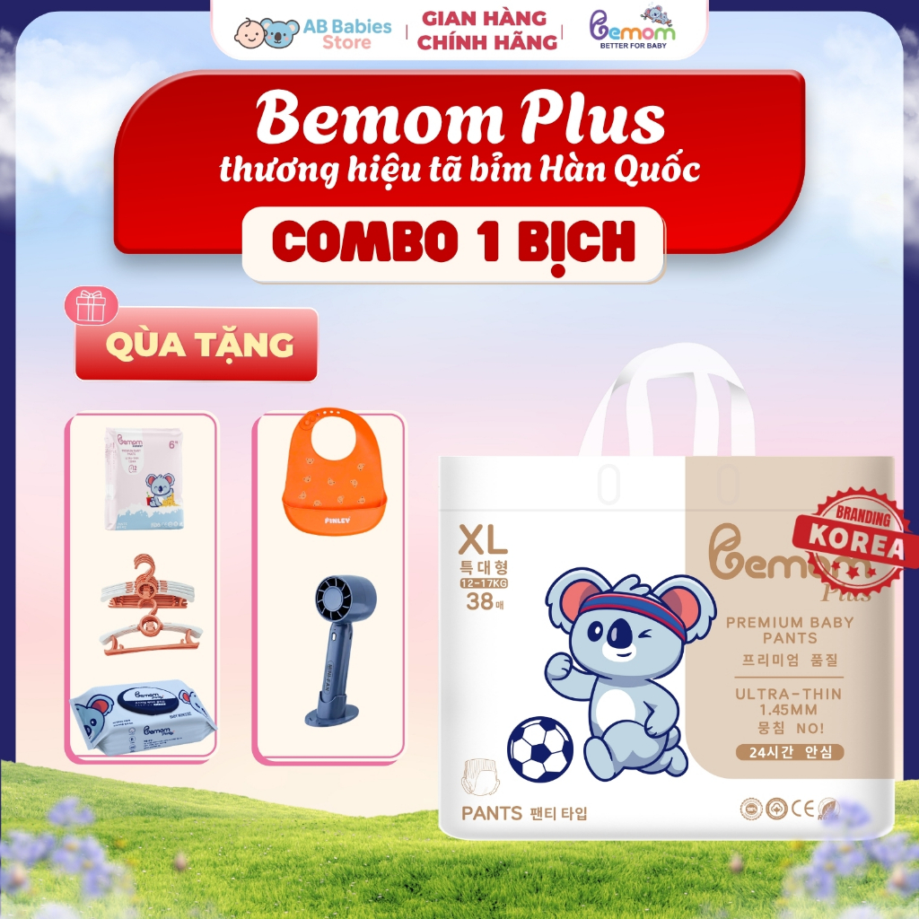 (Tặng Quà) Tã/Bỉm Hàn Dán Và Quần Bemom PLUS Chuyên Gia Bỉm Đêm, Chống Tràn 12h Size M-3XL 3-30kg