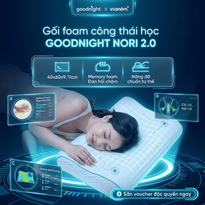 Gối Foam Goodnight Nori 2.0, gối nâng đỡ cổ vai gáy, gối công thái học, gối vũ trụ