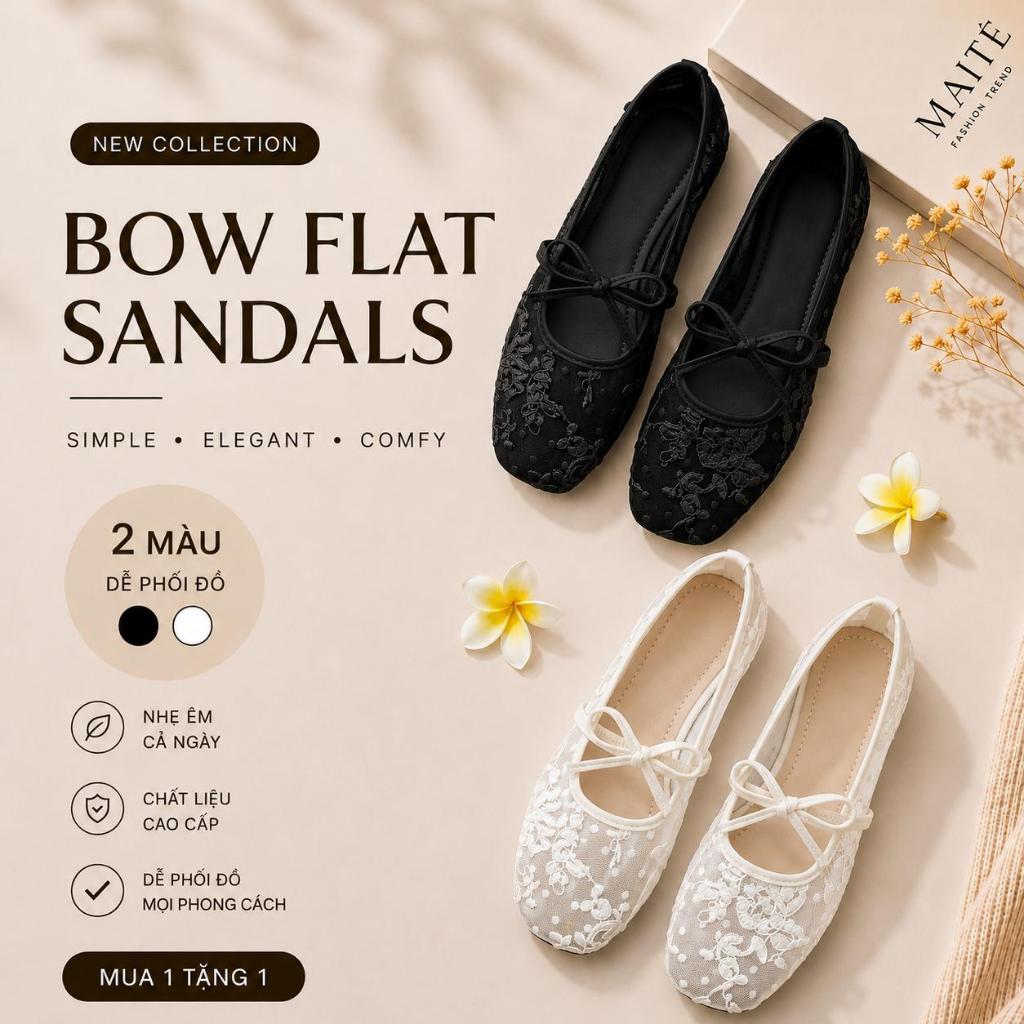 [ Hàng Loại 1 ] Giày Nữ Đế Bệt Phối Ren Hoa Chỉ Nổi Xinh Sang Êm Chân Chất Liệu Da Mềm Cao Cấp Size 36-39