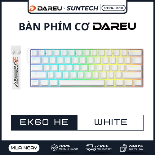 Bàn Phím Cơ Dareu EK60 HE White | Magnetic Switch, Rapid Trigger, LED RGB, Trọng lượng siêu nhẹ 440g