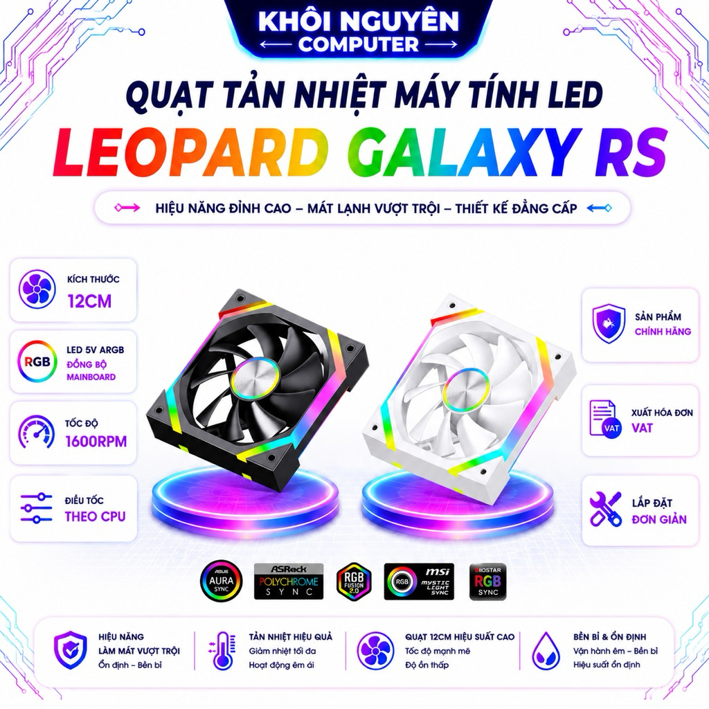 Quạt Tản Nhiệt PC Jungle Leopard Galaxy RS ARGB – Led 5V Đồng Bộ Mainboard, Êm, Hiệu Năng Cao