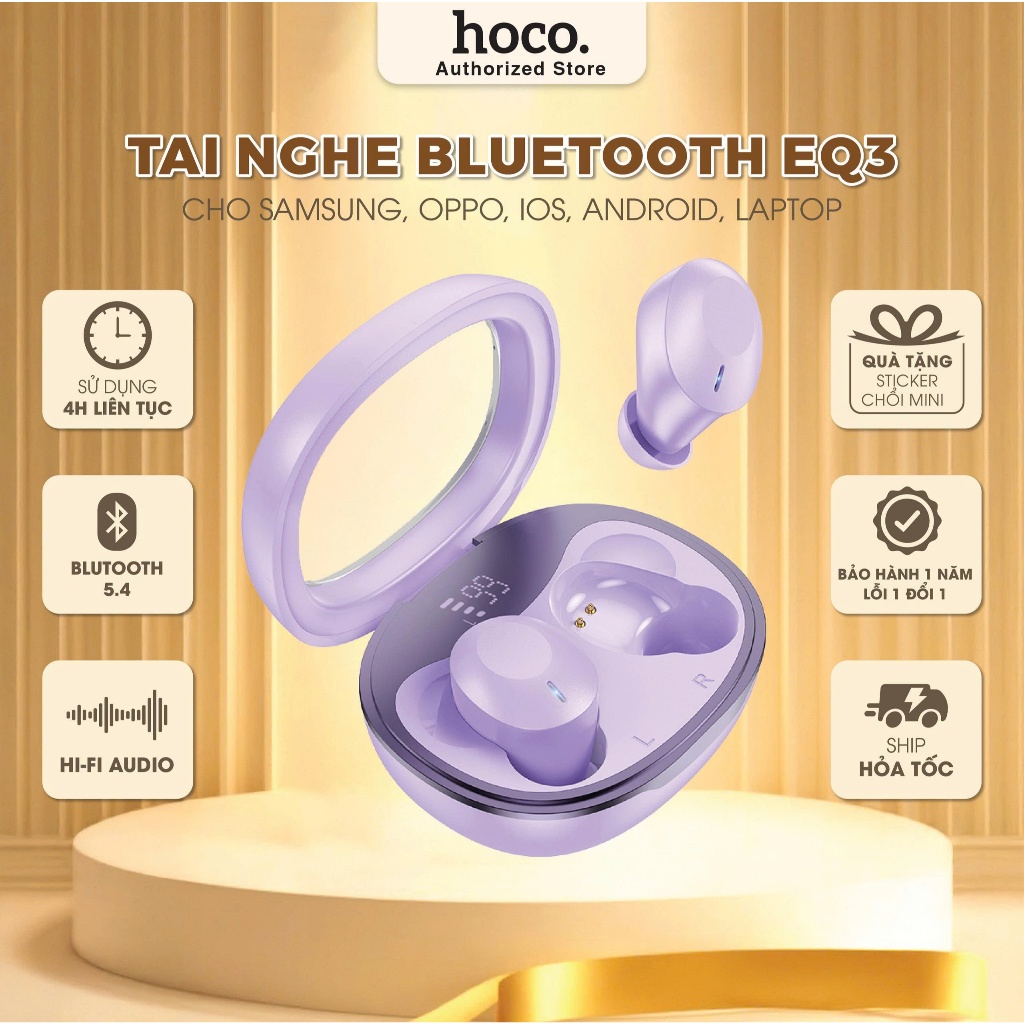 Tai nghe nhét tai Bluetooth Hoco EQ3 dáng Buds [Pin 7h - Màn hình hiển thị pin - Nhiều cỡ mút]