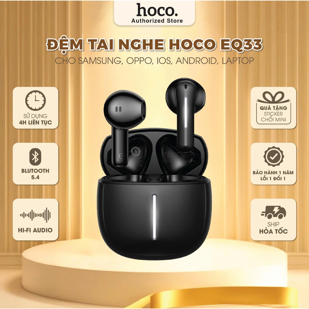 Tai nghe nhét tai Hoco EQ33 / EQ34 Plus chống ồn, bluetooth v5.4 có đèn led - Tai nghe bluetooth pin