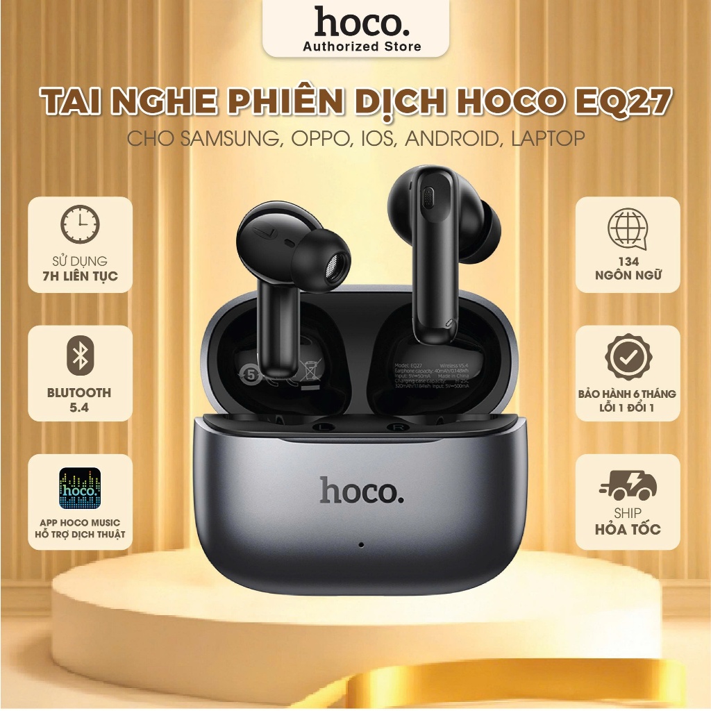 Tai nghe Bluetooth Hoco EQ27 chính hãng – dịch thuật 134 ngôn ngữ, pin 7H, chip Bluetooth mới, kết n