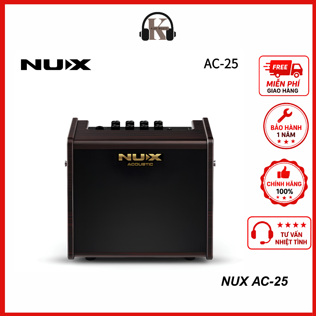 Loa Acoustic NUX AC-25 Di Động - Loa Guitar Pin 25W, Sử Dụng 4 Giờ, Công Nghệ Amp Modeling