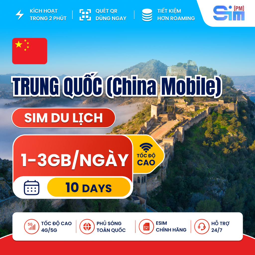 Sim du lịch Trung Quốc 10 ngày nhà mạng China Mobile